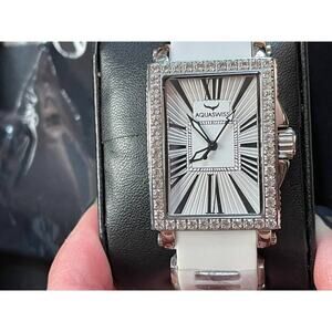 Aquaswiss Kelly Ladies Silver White Rubber White Bracelet W.Silver Watch NIB